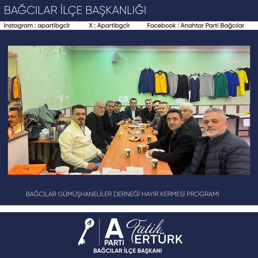 Anahtar Parti Bağcılar İlçe Başkanlığı olarak, Bağcılar Gümüşhaneliler Derneği’nin düzenlemiş olduğu hayır kermesine İlçe Başkan Vekilimiz Salih Aydın ve yönetim kurulu üyelerimizle birlikte katılım sağladık.