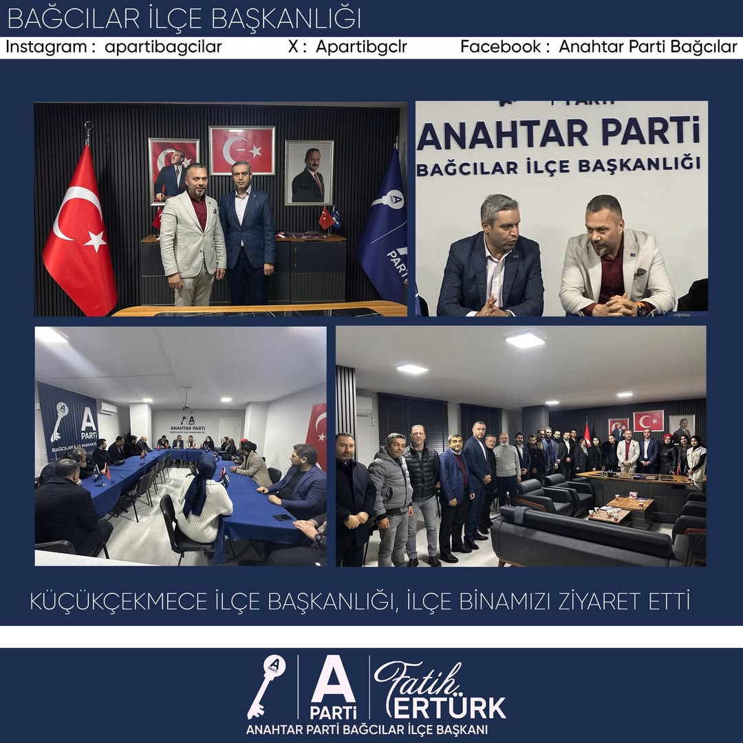 Anahtar Parti Küçükçekmece İlçe Başkanımız Uygun Şahin ve değerli yönetim kurulu üyeleri, ilçe başkanlığımızı ziyaret ederek bizleri onurlandırdı. 